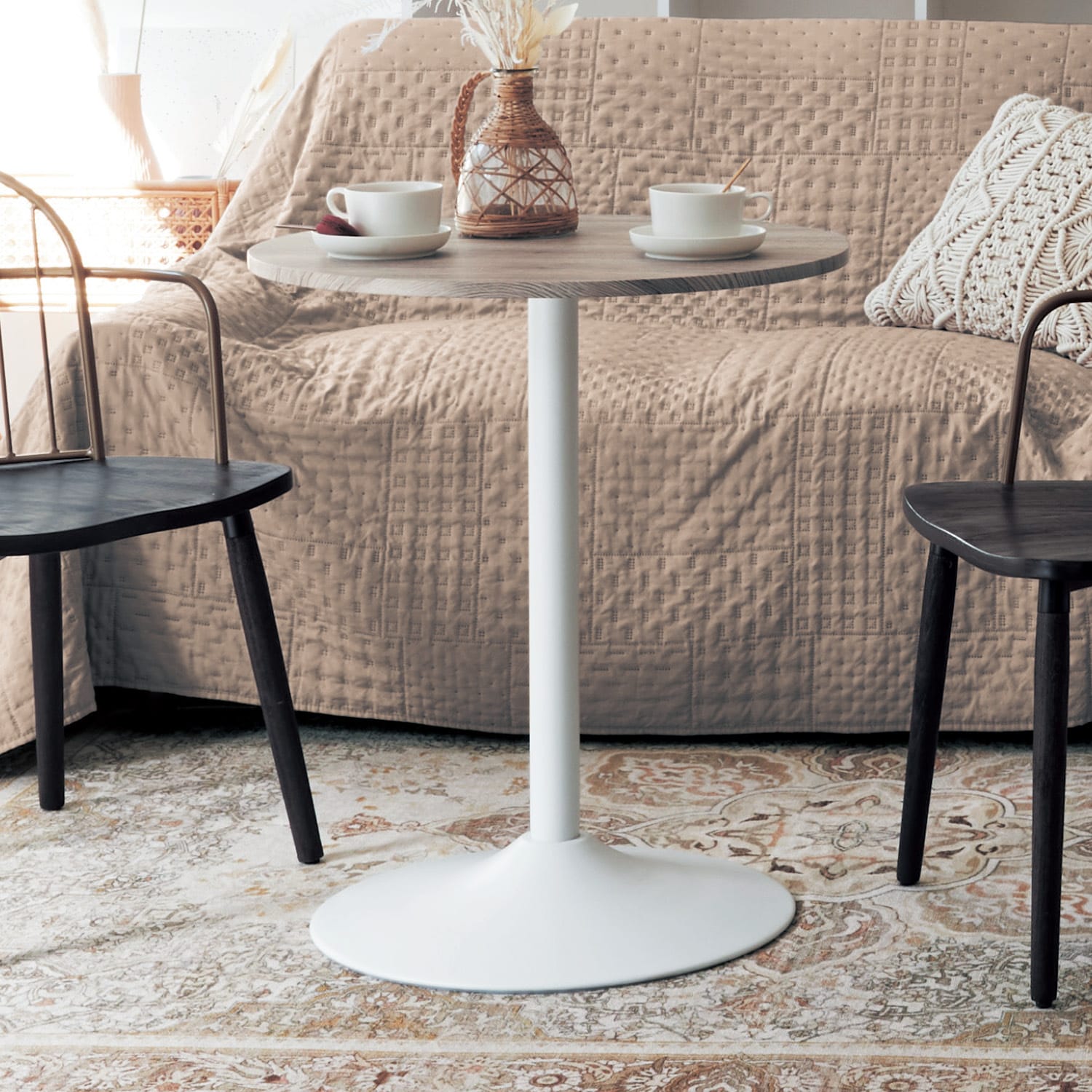 エイジング木目天板の円形カフェテーブル（ダイニングテーブル/セット