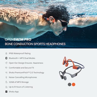 Shokz OpenSwim Pro Wireless Bone Conduction Open Ear Bluetooth