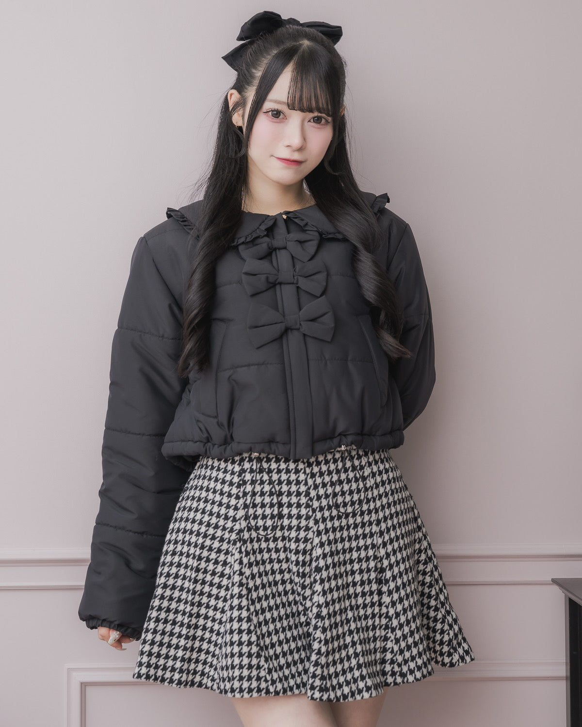 フリルカラーリボン中綿ショートコート – pium