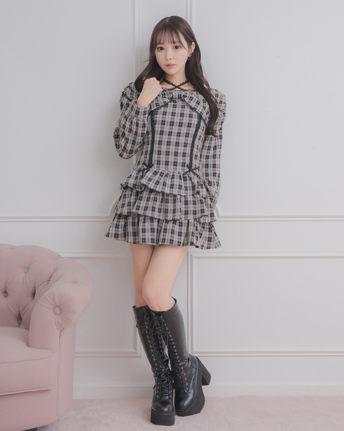 フロントリボンティアードミニワンピース – pium