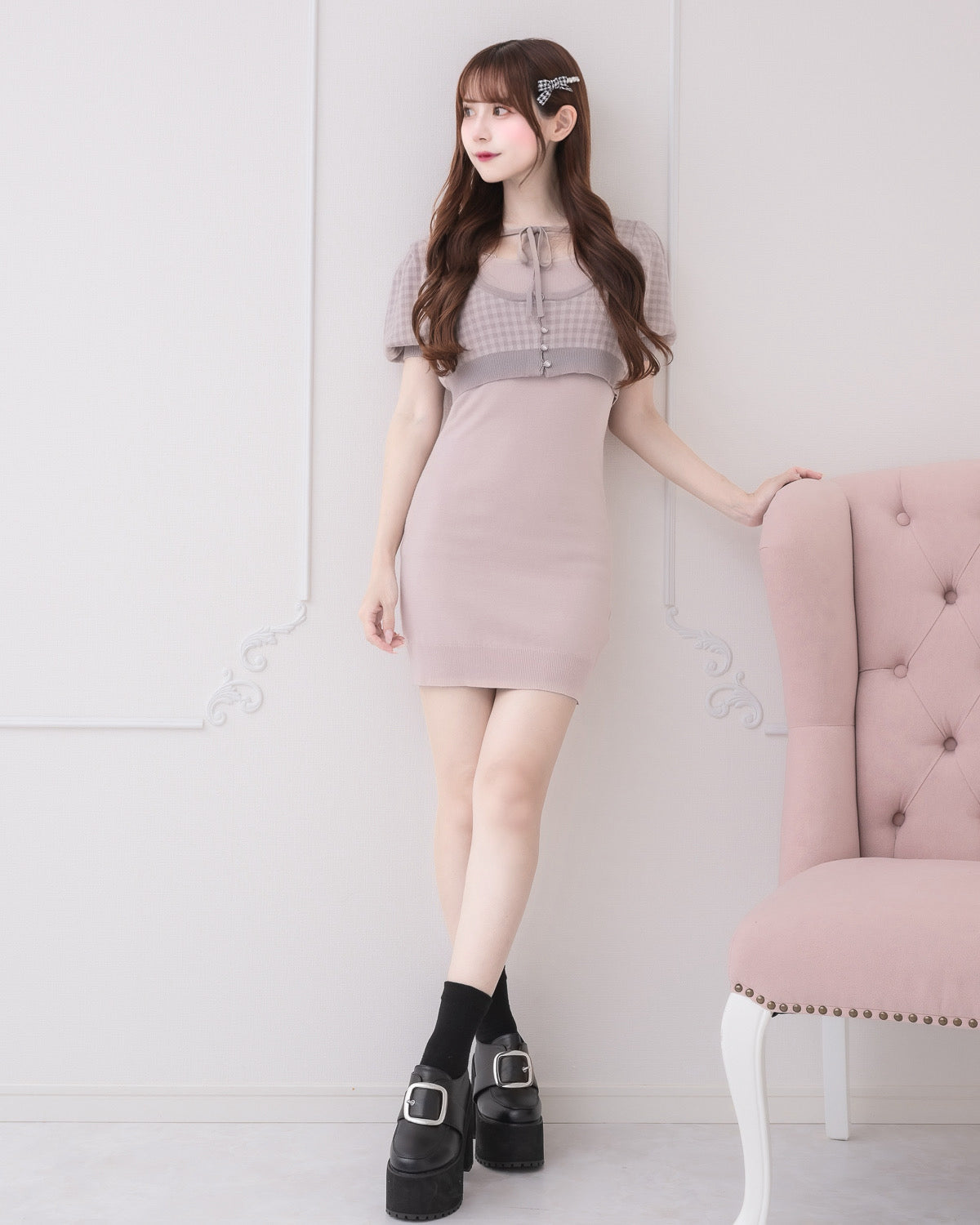 ギンガムレイヤードニットワンピ – pium