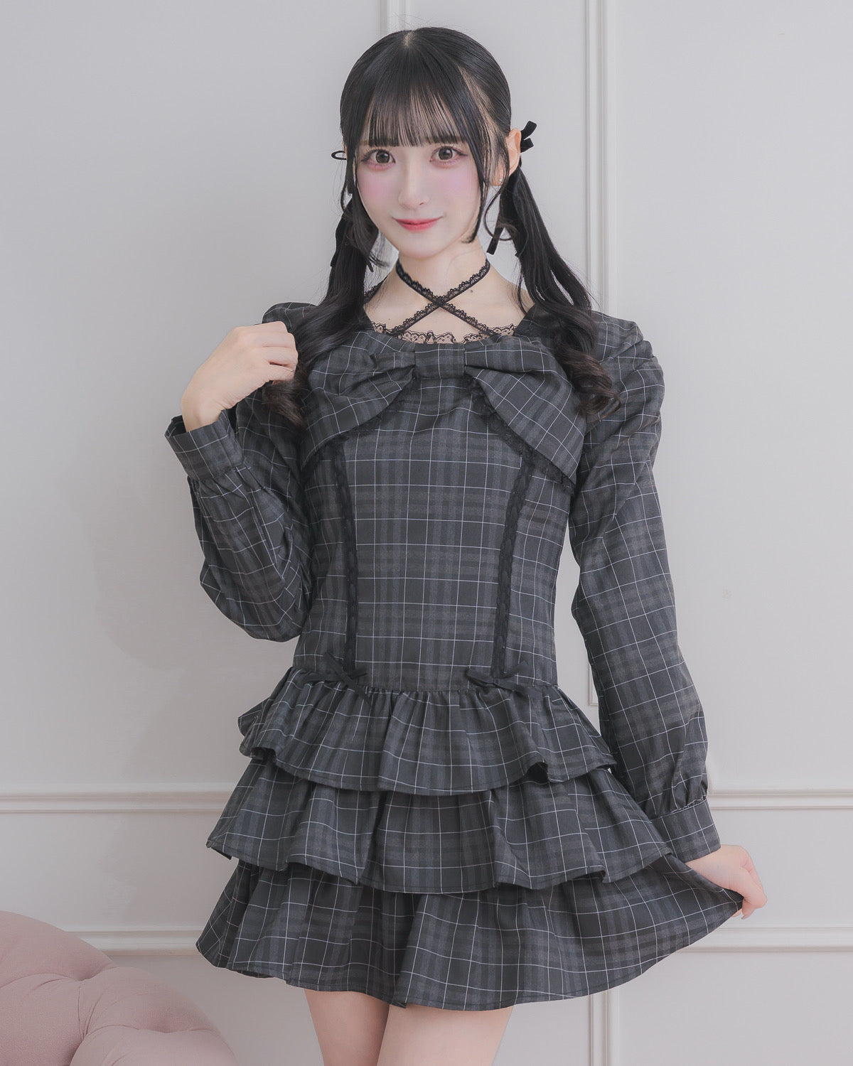 フロントリボンティアードミニワンピース – pium