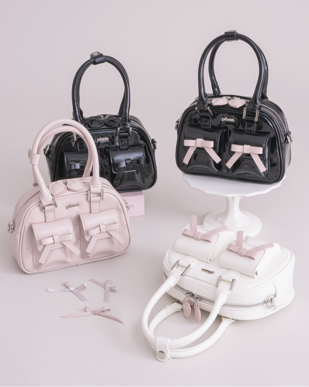 リボンポケットエナメルミニボストンバッグ – pium