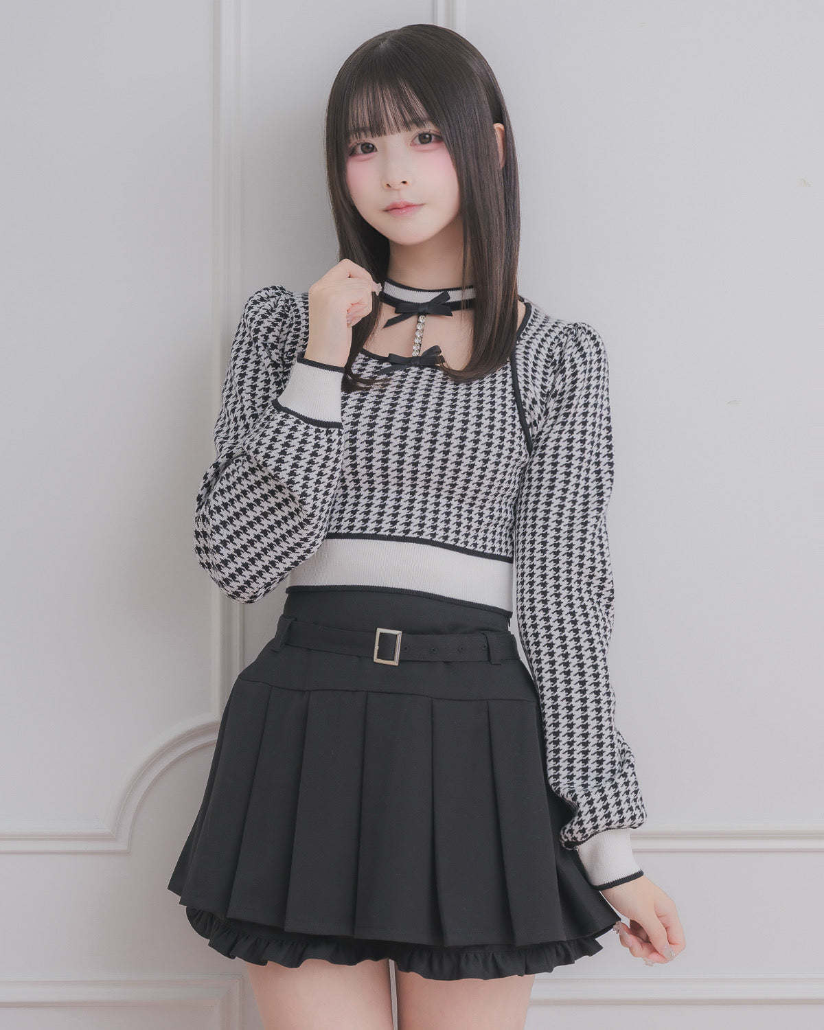 千鳥柄ビジューチョーカーニット – pium