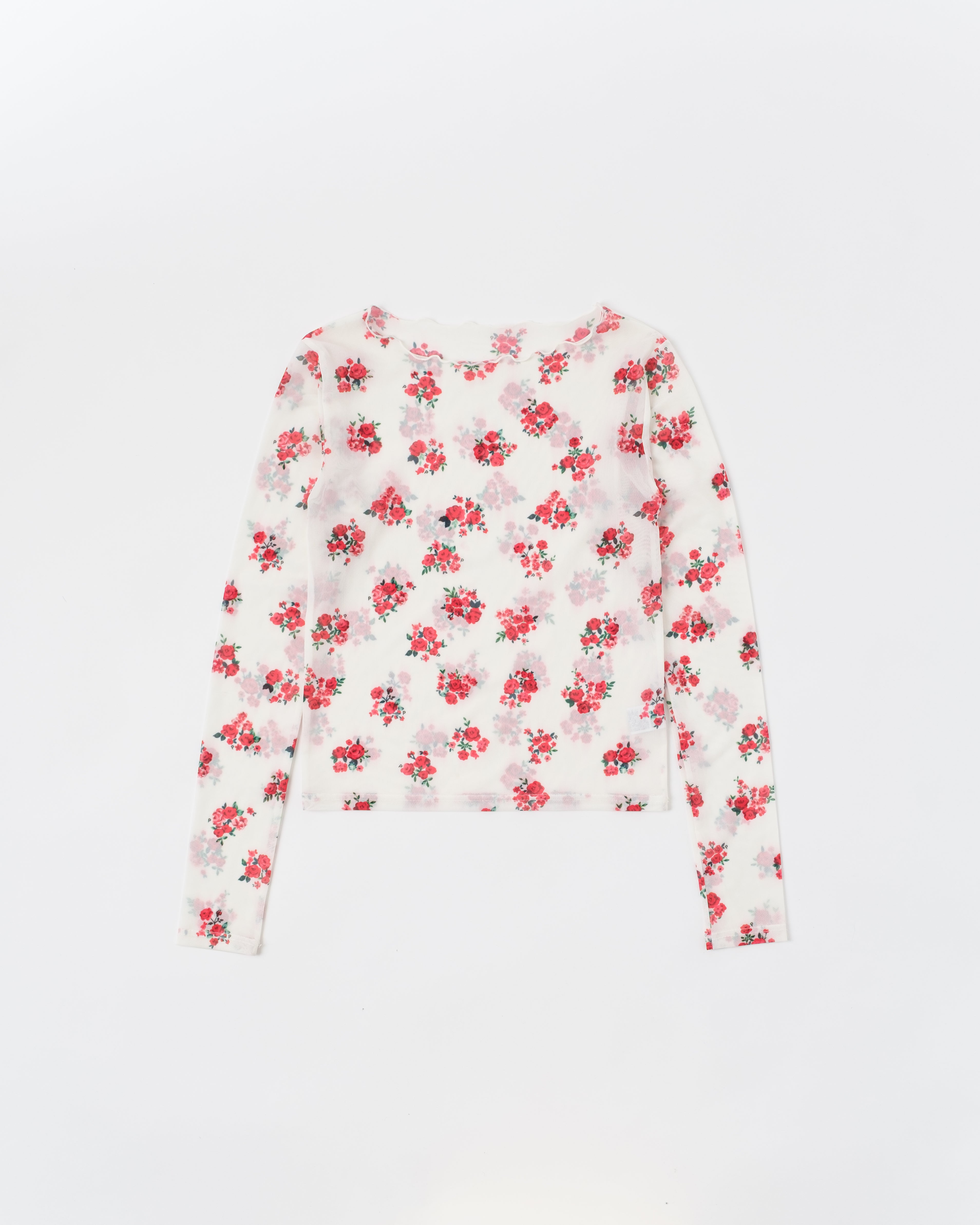 Red bouquet see-through tops (High / Round neck)