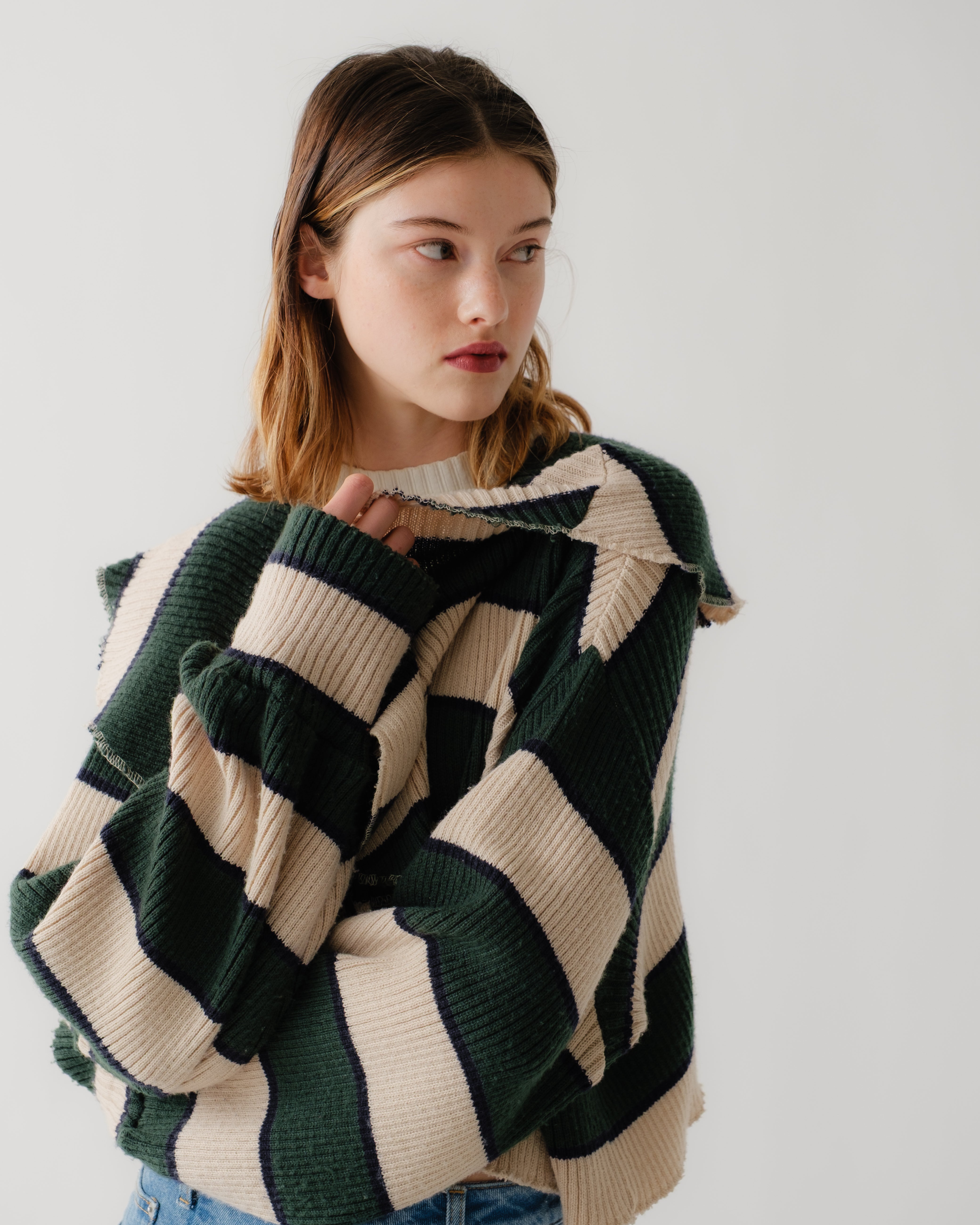 Border knit cardigan (Green)