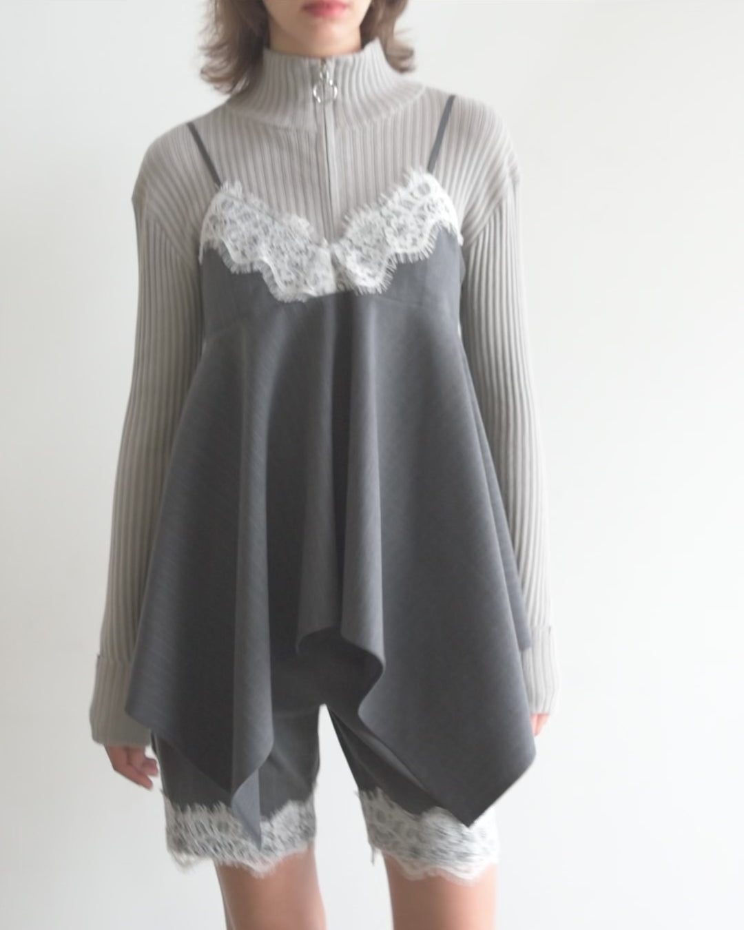 Handkerchief hem lace cami tunic