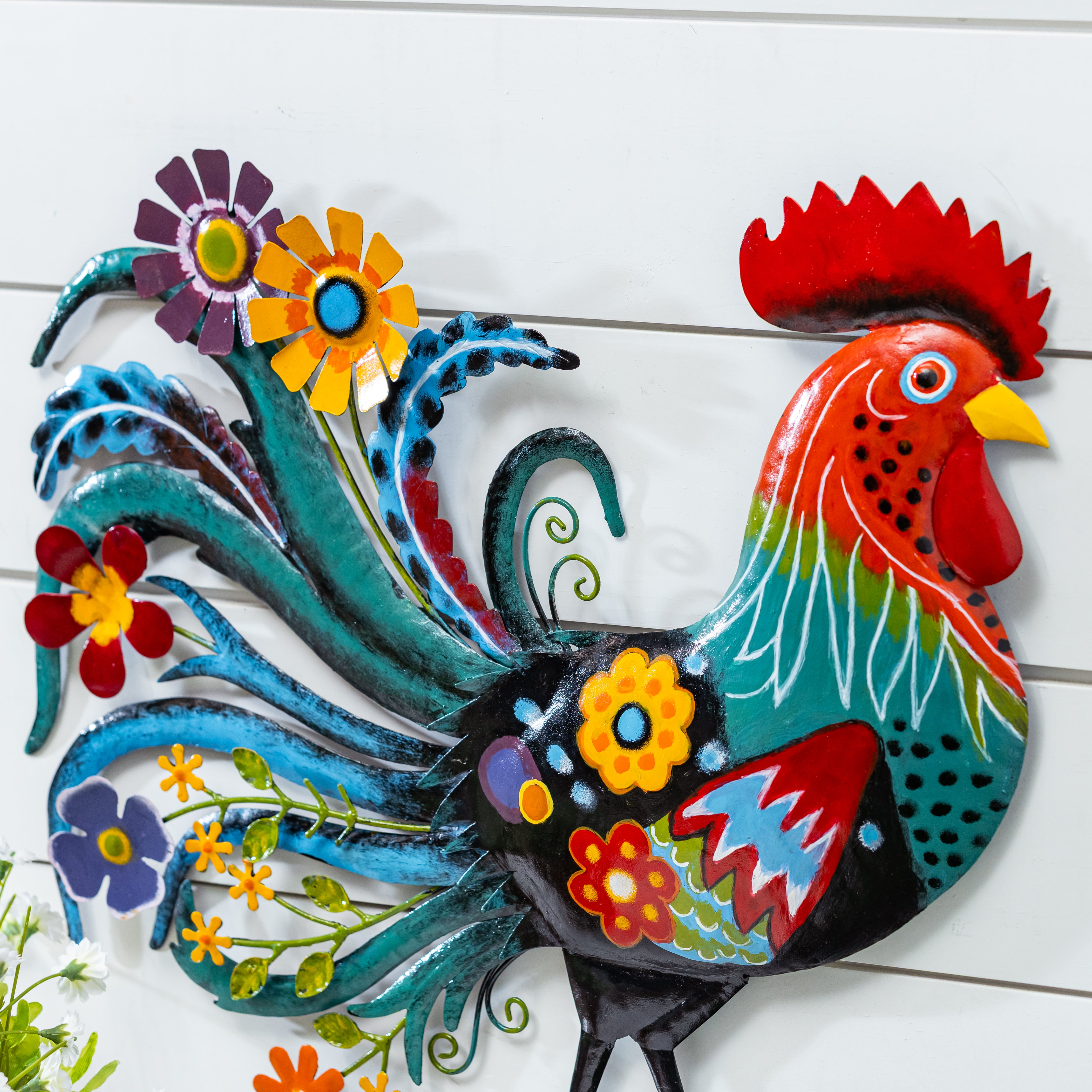 Floral Rooster Recycled Metal Wall Art – Plow & Hearth