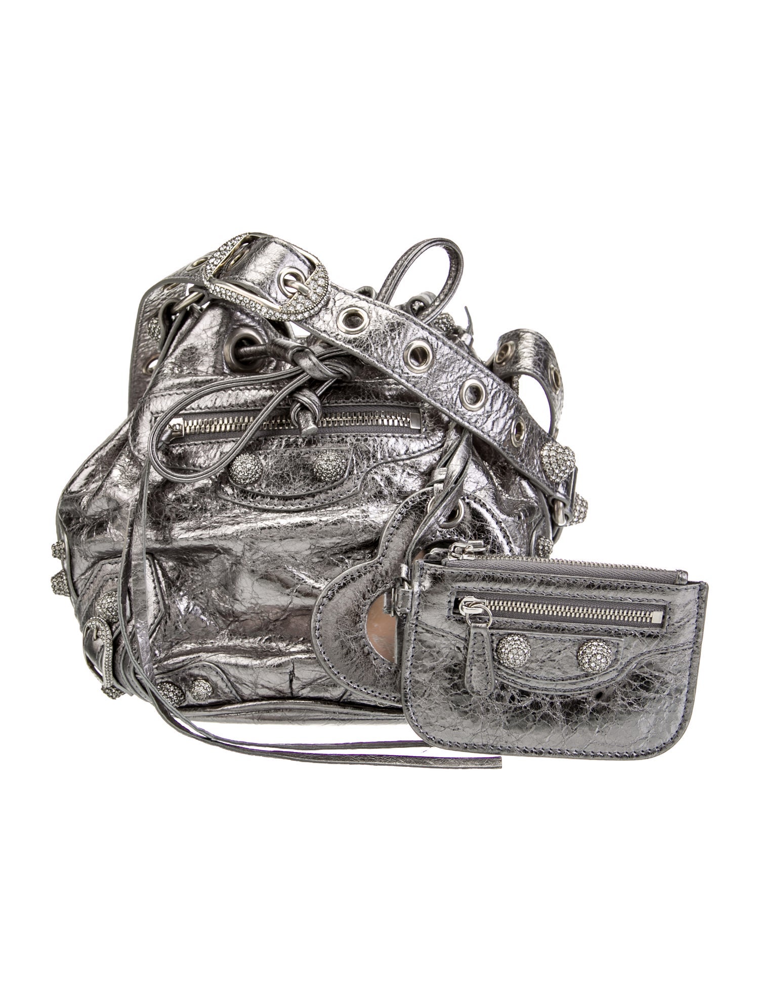 Balenciaga 2022 Agneau Le Cagole XS Bucket Bag w/ Rhinestones