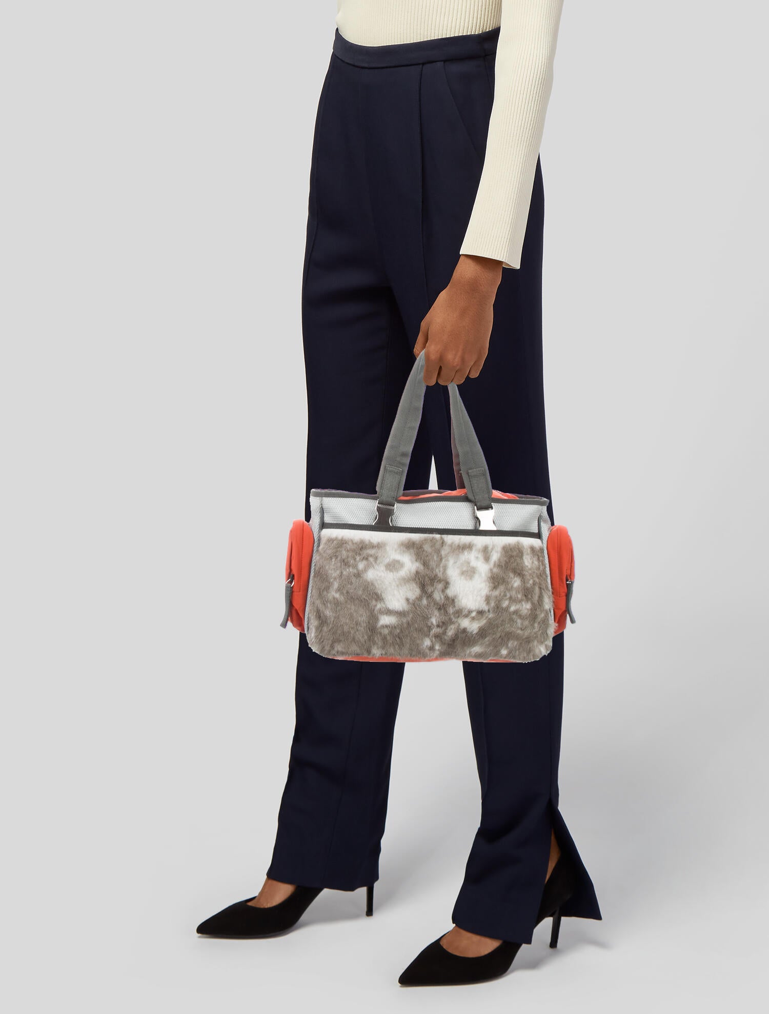 Prada Sport Goat Fur-Accented Tessuto Shoulder Bag - Orange