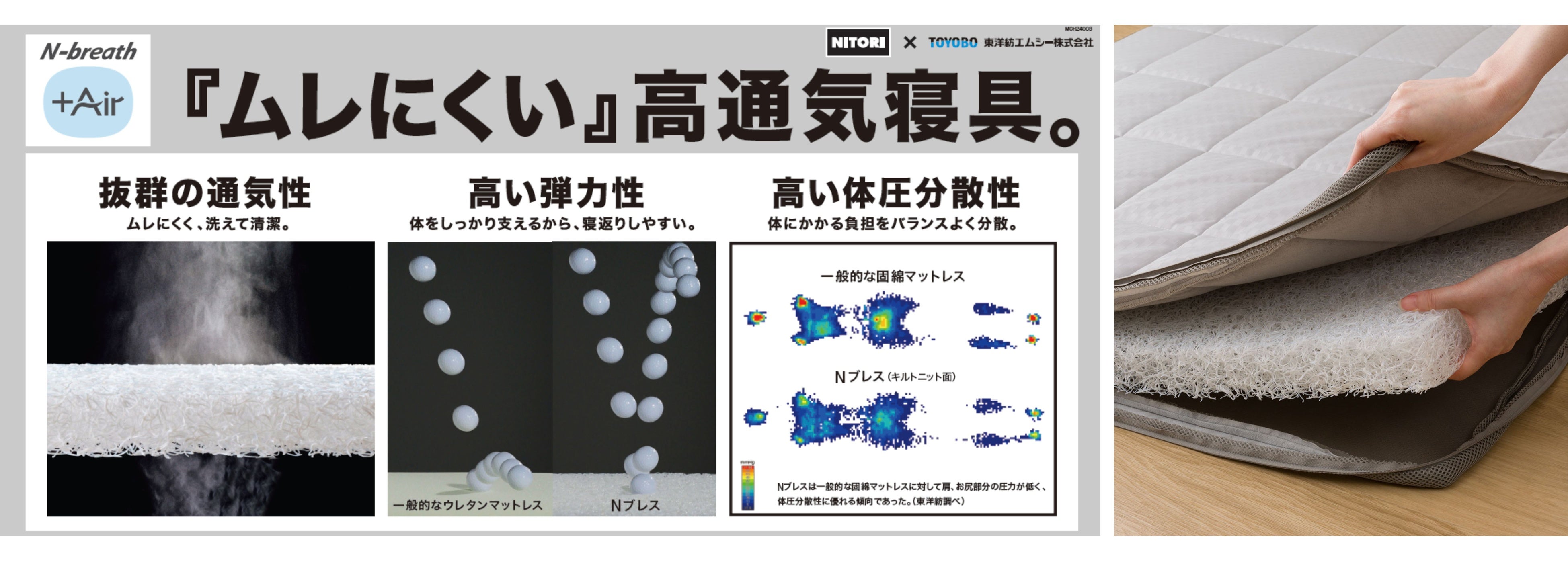 寝返りがラクで、身体への負担も軽減する「高通気敷ふとん」と寝心地が