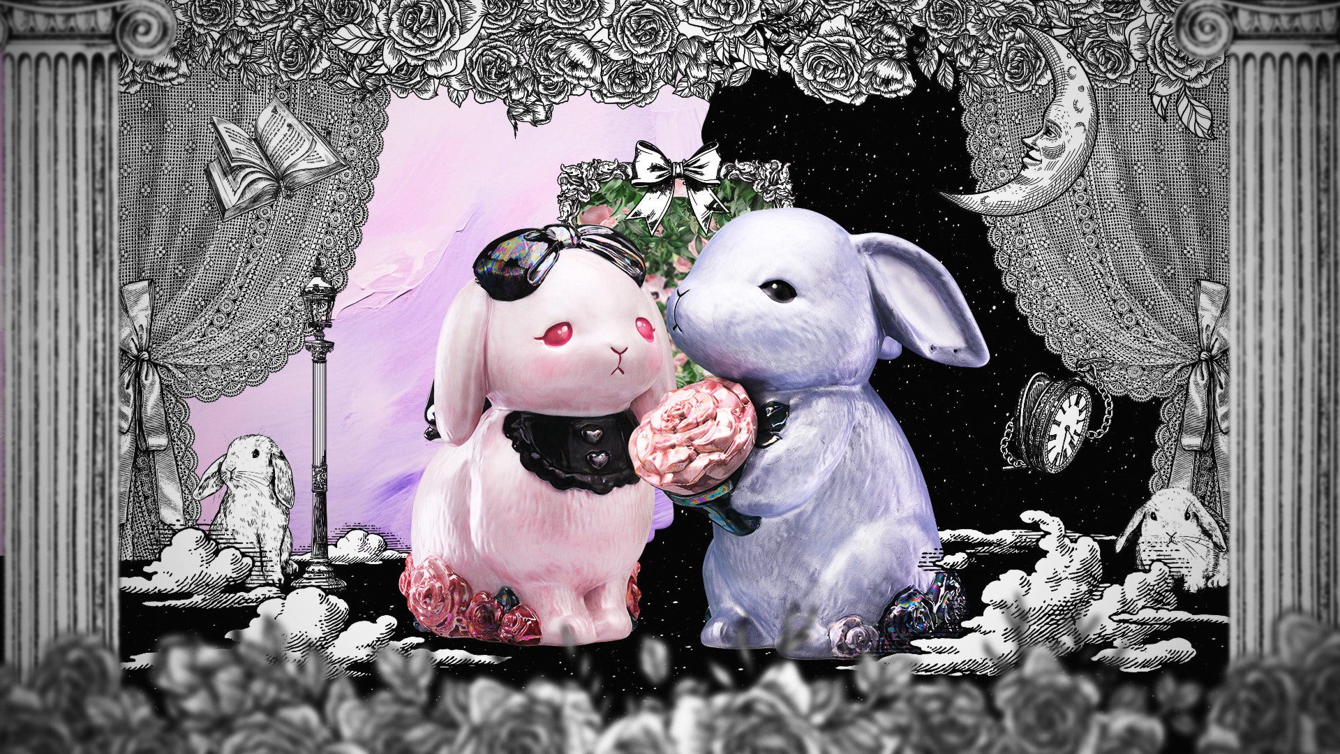 ペアでかわいいうさぎのお酒「Flower Rabbits Decanter（フラワー