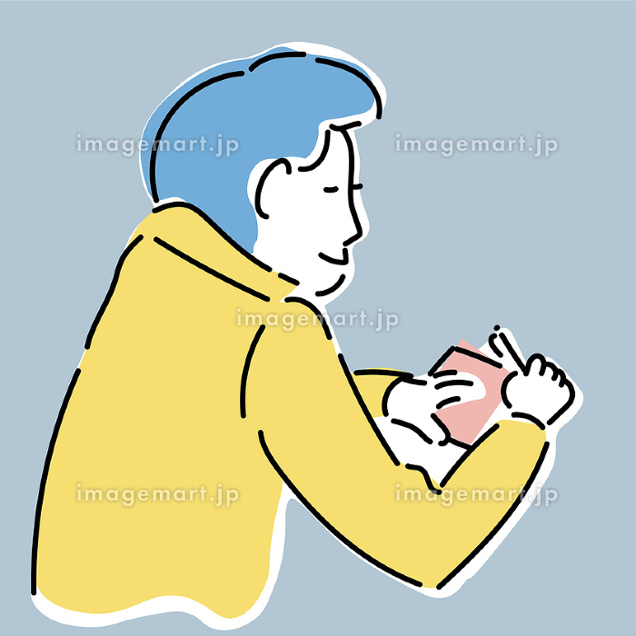 手紙を書いている男性の後ろ姿の手描きベクターイラスト [239851176