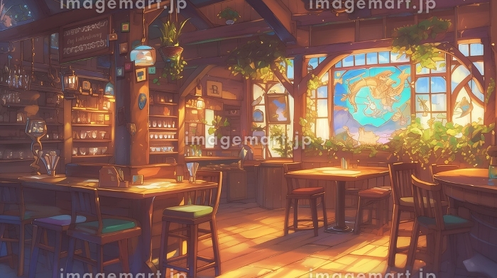 夕暮れの魔法カフェ:AI生成画像のイラスト素材 [257003061]｜毎月1点