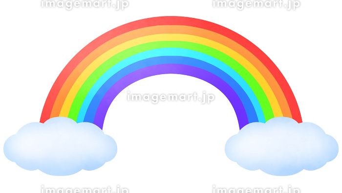 ふわふわの雲と大きな7色の虹のイラスト [249573029]｜毎月1点無料