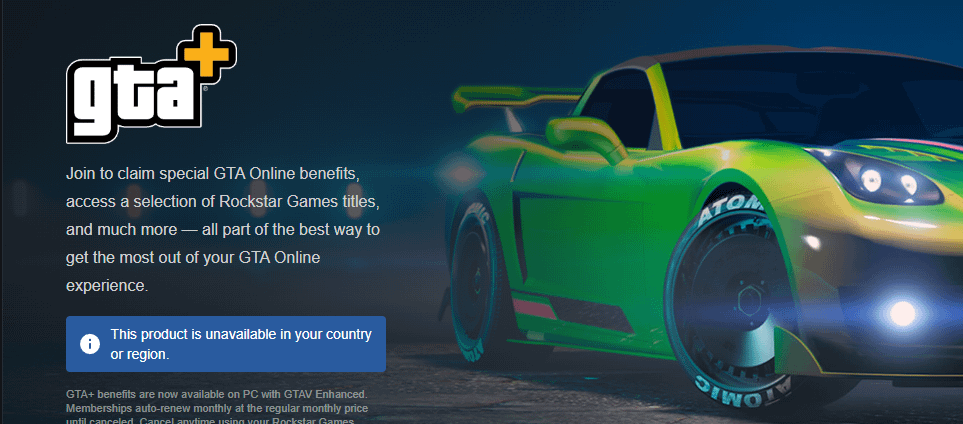 Aparentemente, o GTA+ não está disponível para pessoas no Japão