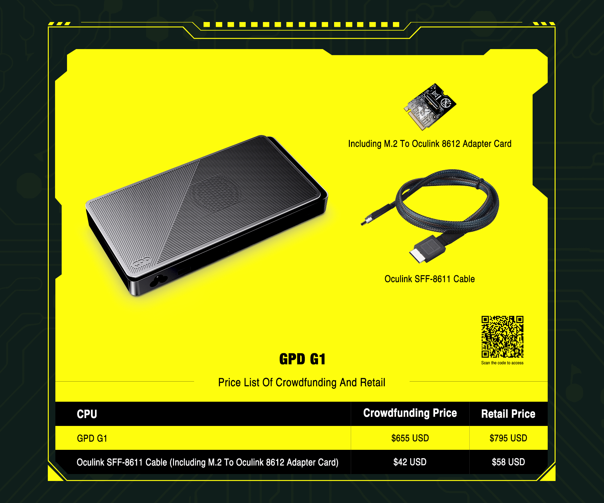 The GPD G1 will ship with an USB 4 cable and a power cable, the
