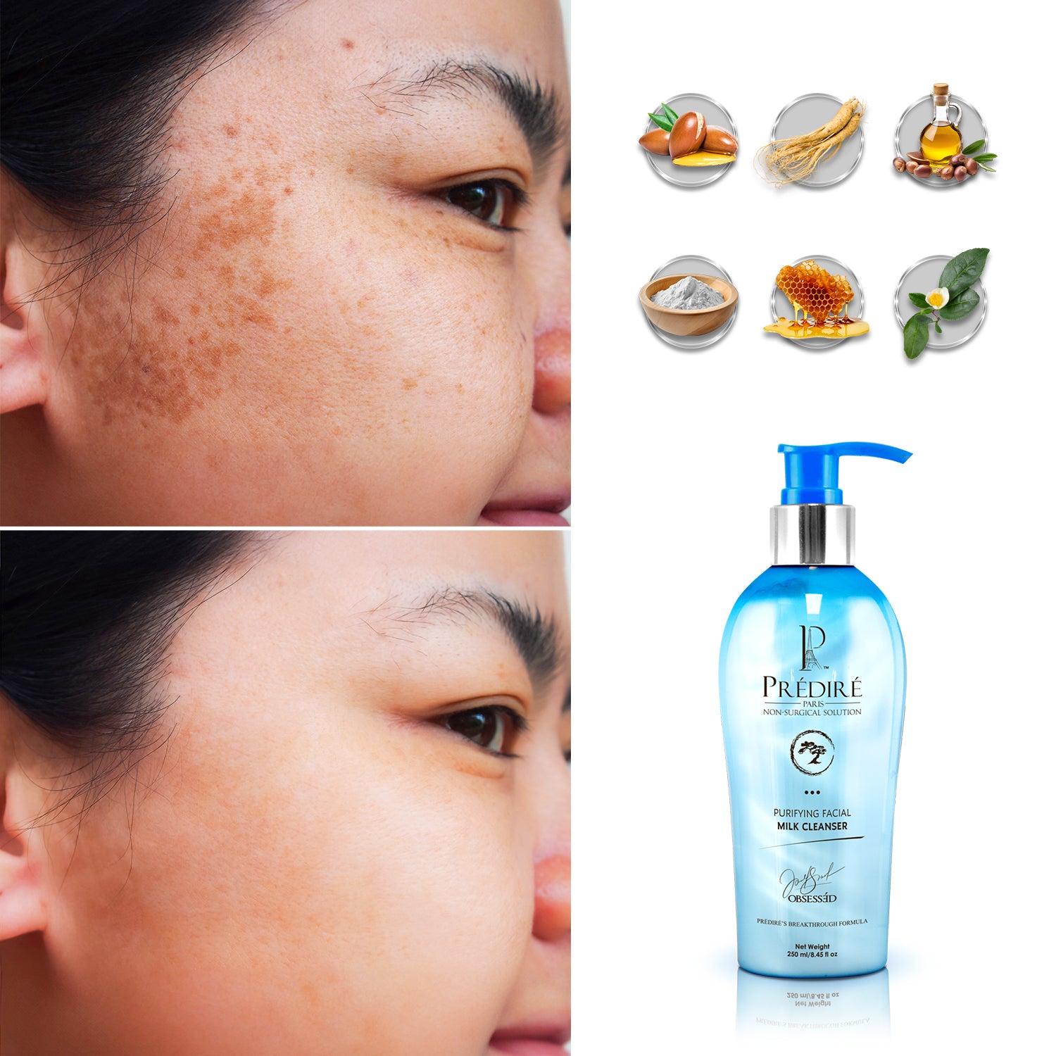 Our Purifying Milk Cleanser is the first step in skincare. Work