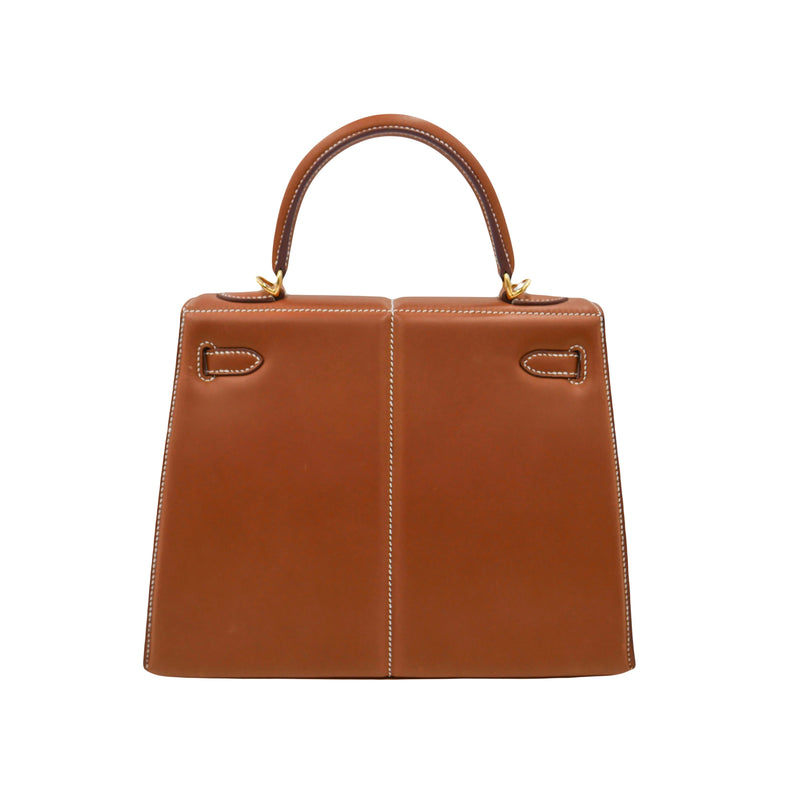Hermès 25cm Kelly Sellier Padded Fauve Barenia Leather Gold