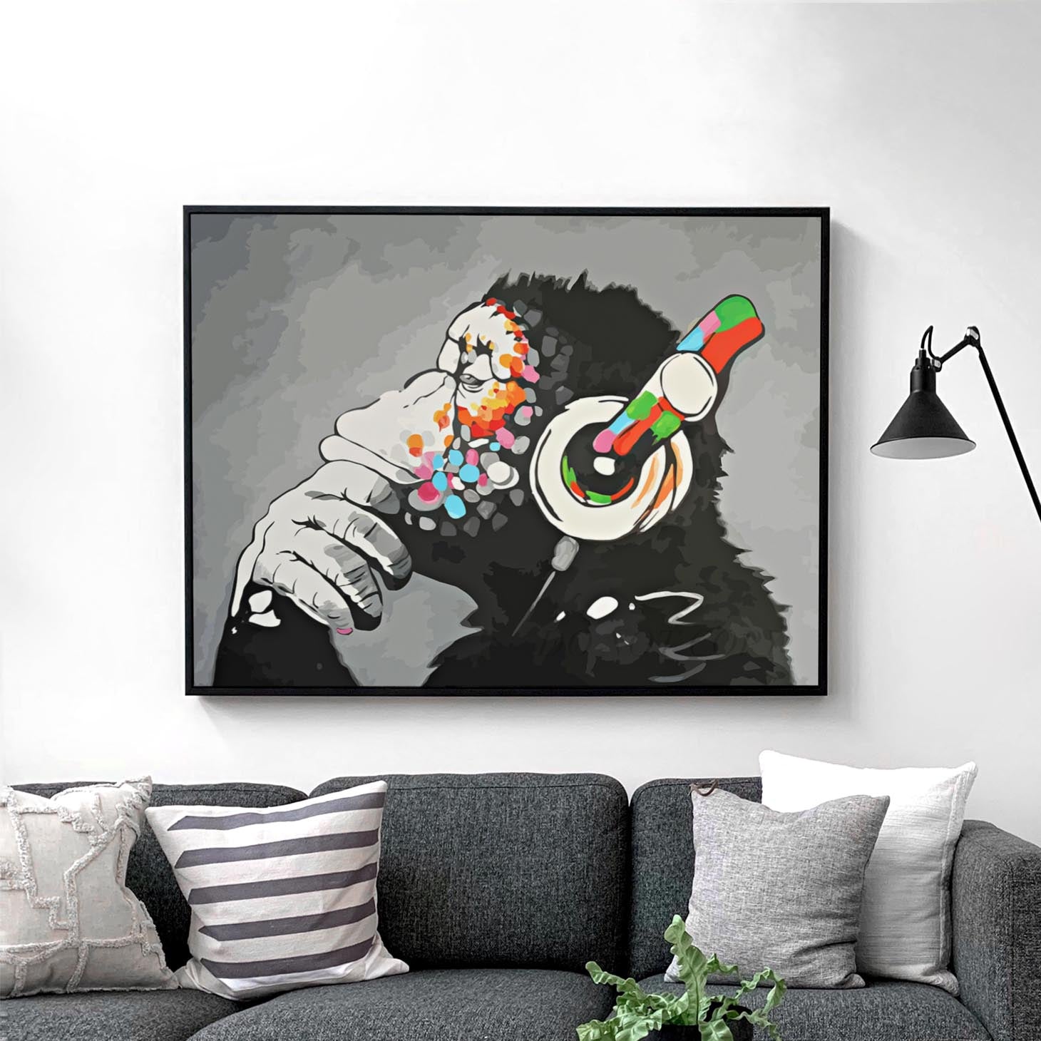 Banksy Monkey Beat - DJ Monkey Wearing Headphones Wall Art Print