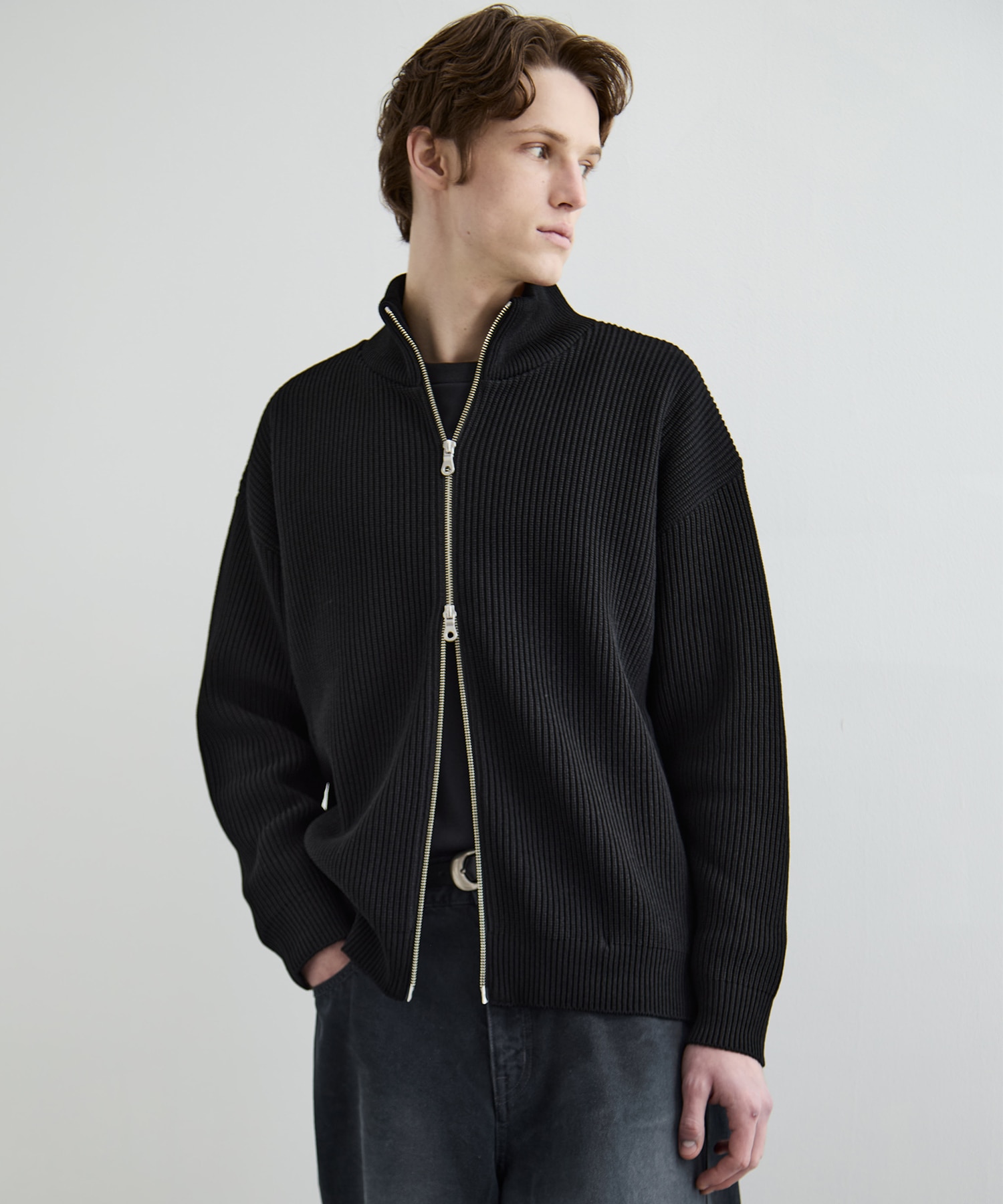 バウンドウールライトドライバーズニット(1 BLACK): : メンズ｜PUBLIC