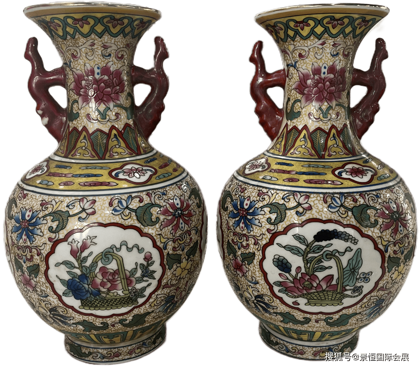 是中国传统制瓷的珍品：“大清乾隆年制”款粉彩开窗富贵缠枝牡丹纹双耳赏