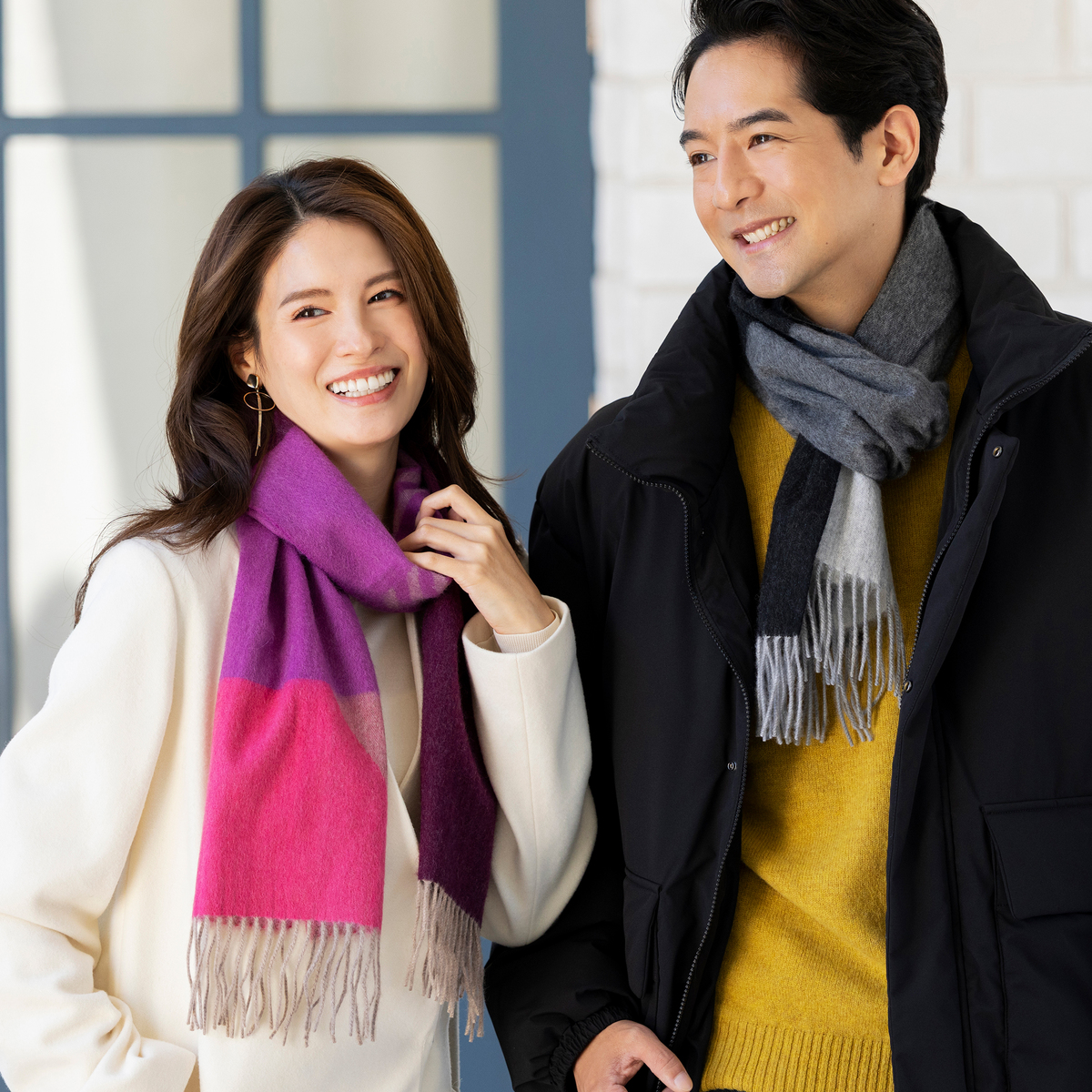 IMC 洗えるカシミヤ100% ジャカード リバーシブル マフラー インター