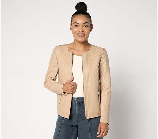 Belle by Kim Gravel Faux Leather & Ponte Quilted Zip Jacket - QVC.com