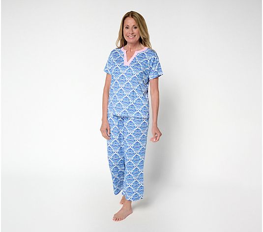 MUK LUKS Cloud Knit Short Sleeve and Crop Pant Lounge Set - QVC.com