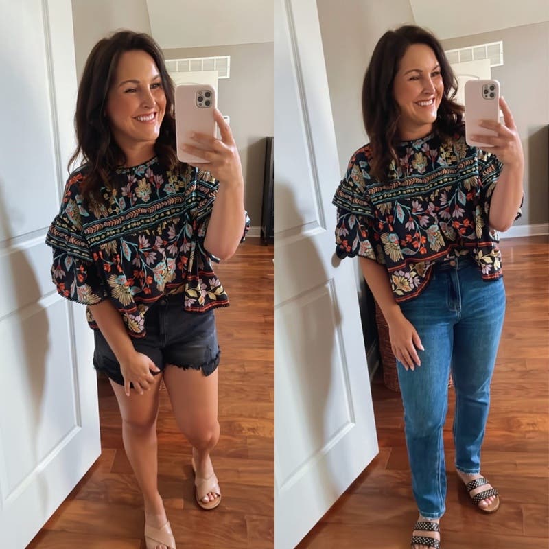 Flowery Black Top by FARM Rio | Rent the Runway