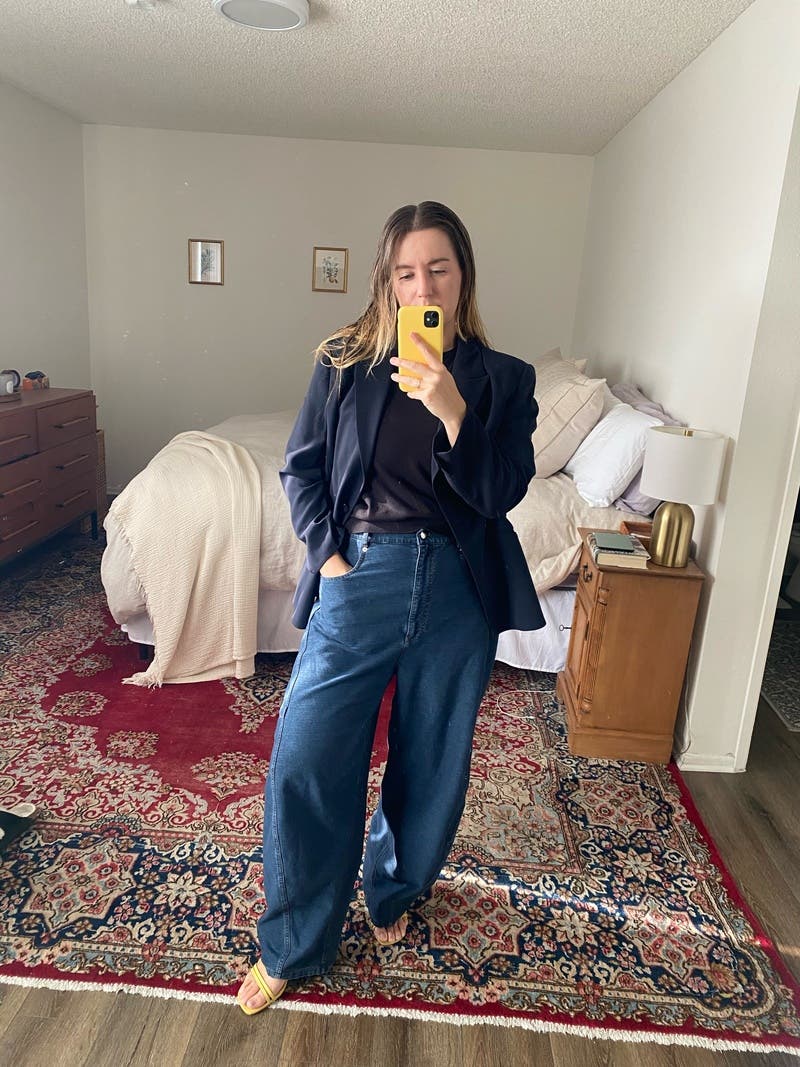 Indigo Barre Denim Knit Sid Jeans by Tibi | Rent the Runway