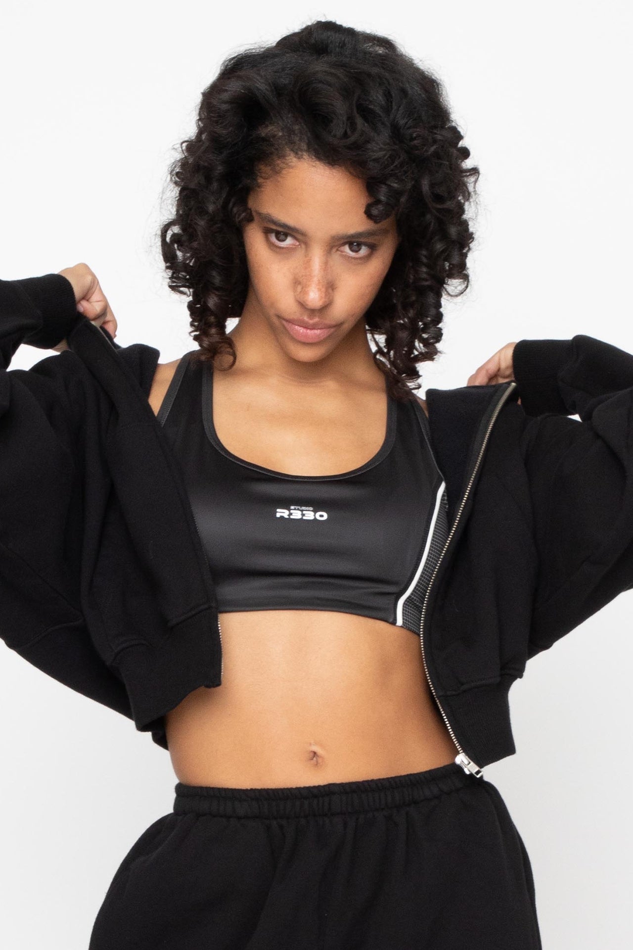 Cropped Zip Hoodie Black