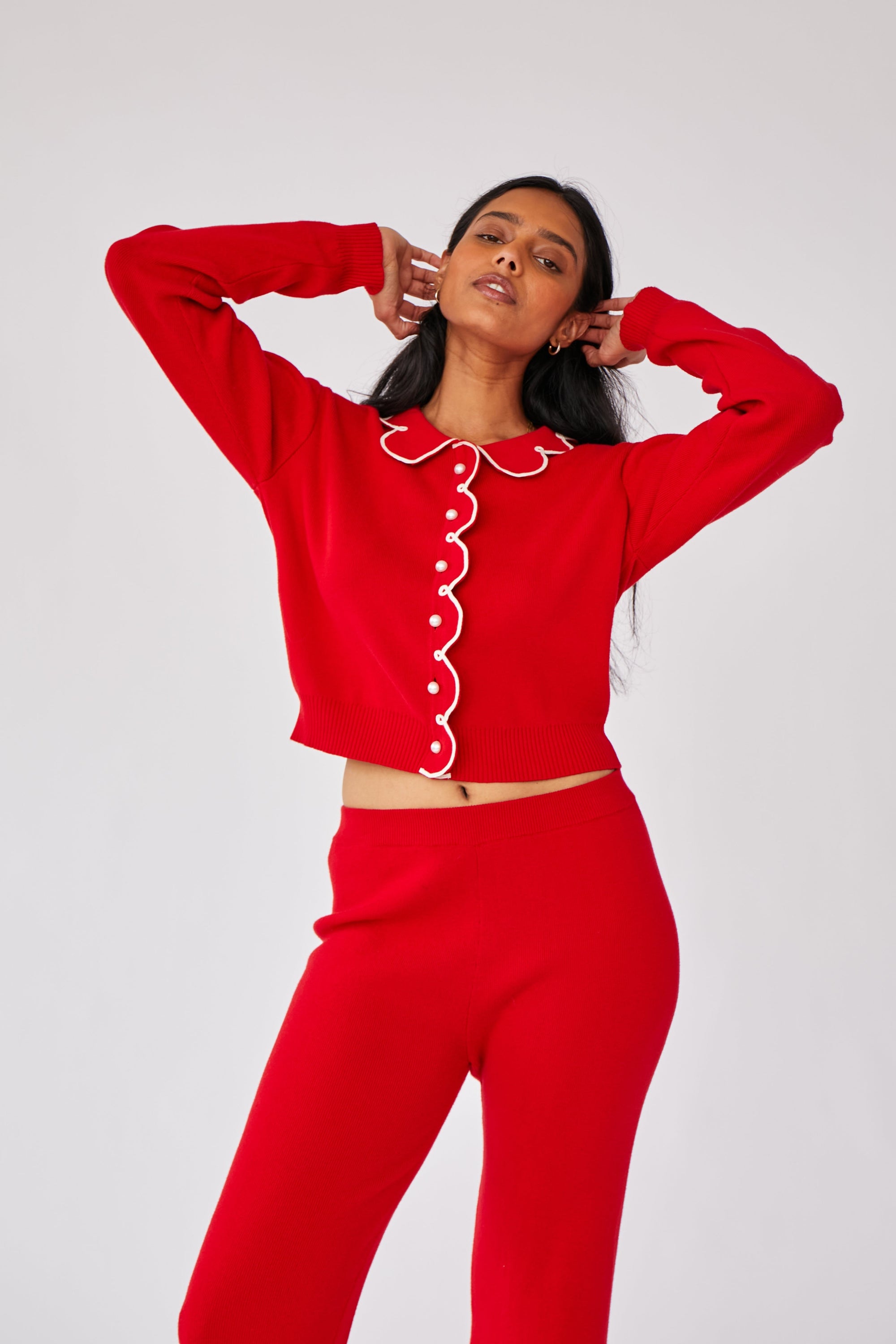 Red Cropped Collared Cardigan - RachelAntonoff.com