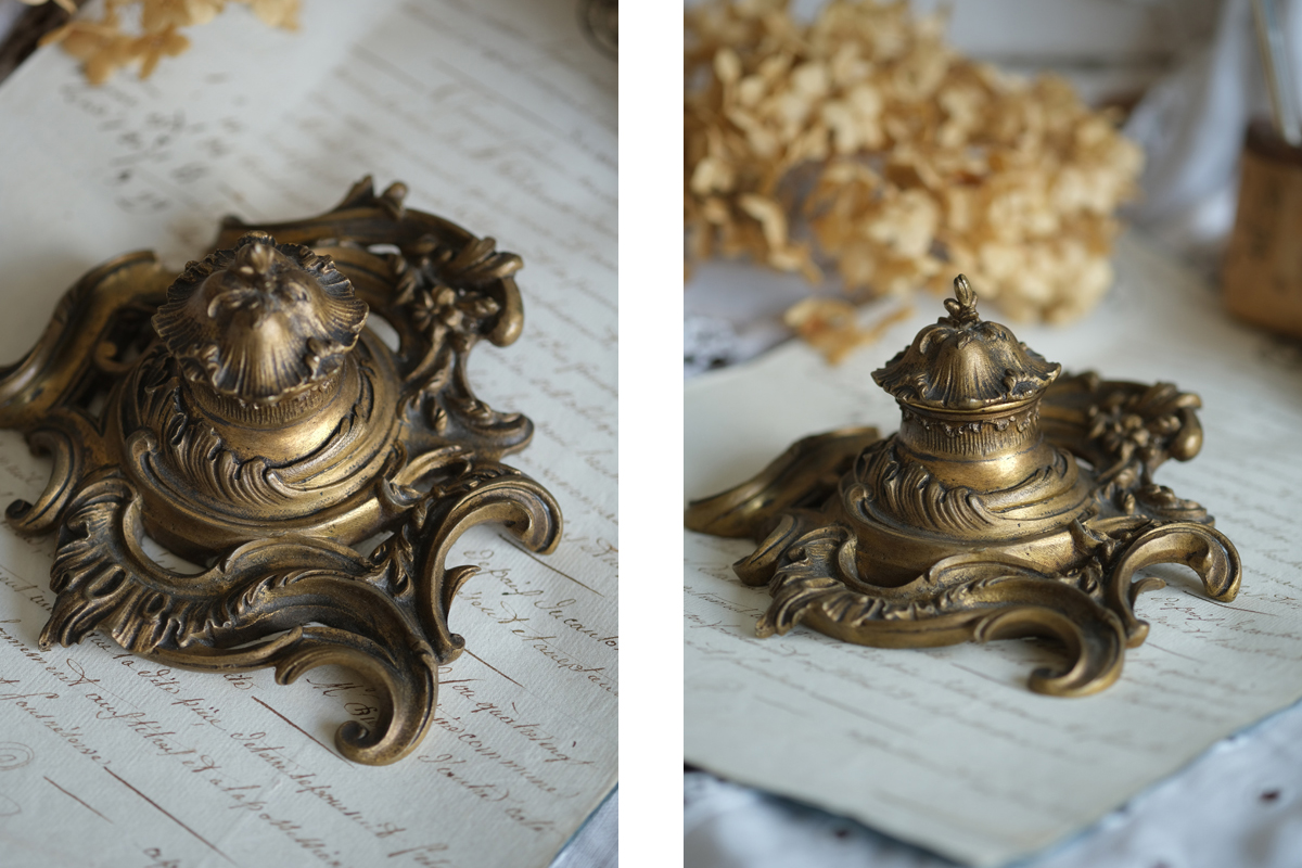 F123 フランス アンティーク ロカイユ装飾のインク壺