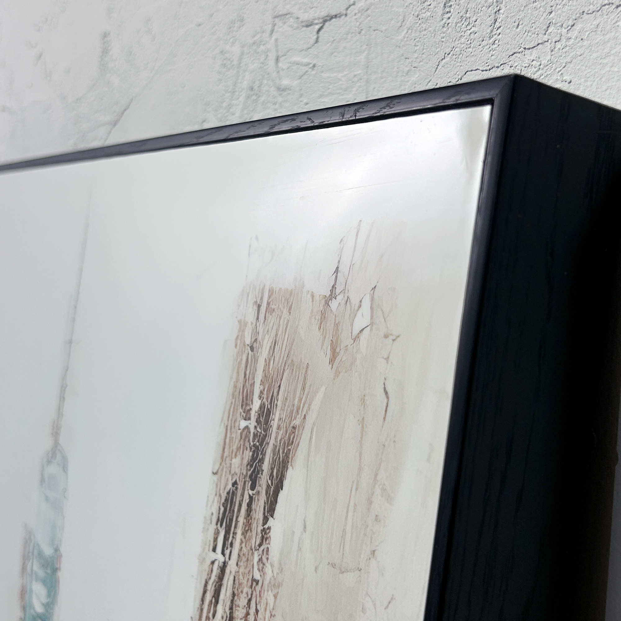 額絵 ウッドブラックフレーム 光沢抽象画 「油絵風 高層ビル グリーン