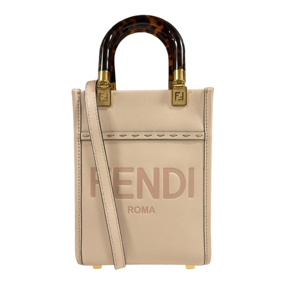 FENDI Fendi Sunshine Shopper Mini Shoulder Bag Leather Beige