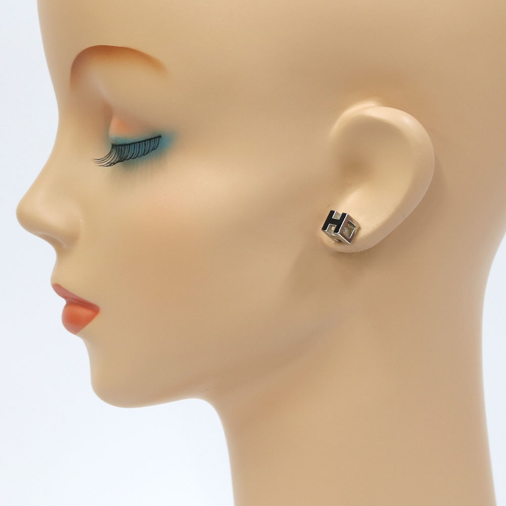 中古】 エルメス HERMES ピアス Hキューブ カージュドアッシュ メタル