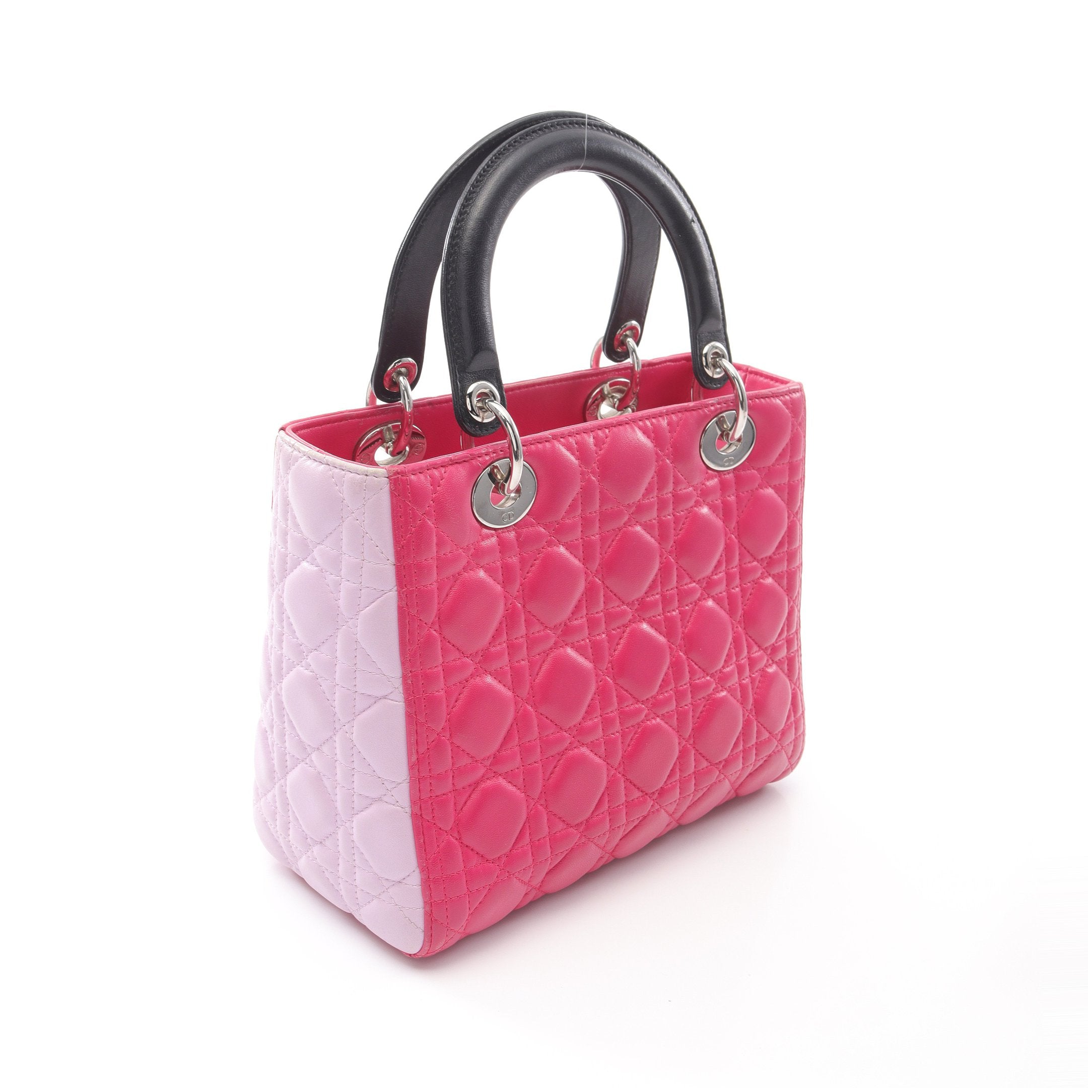 LADY DIOR レディディオール カナージュ ハンドバッグ レザー ピンク