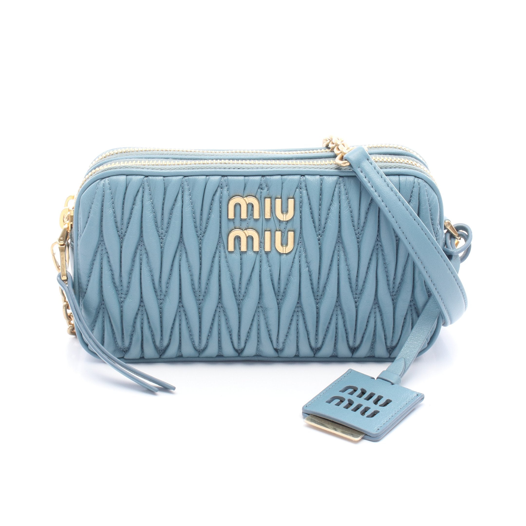 マテラッセ ミニ チェーンショルダーバッグ レザー ライトブルー