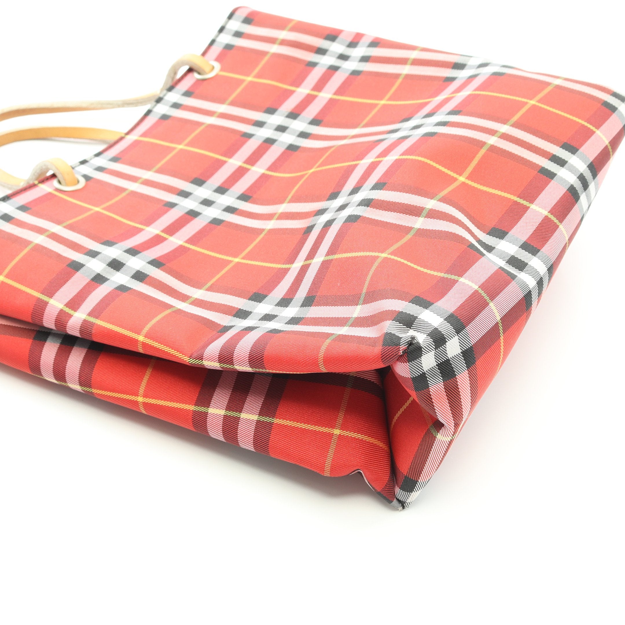 ノバチェック ハンドバッグ キャンバス レザー レッド ライトブラウン