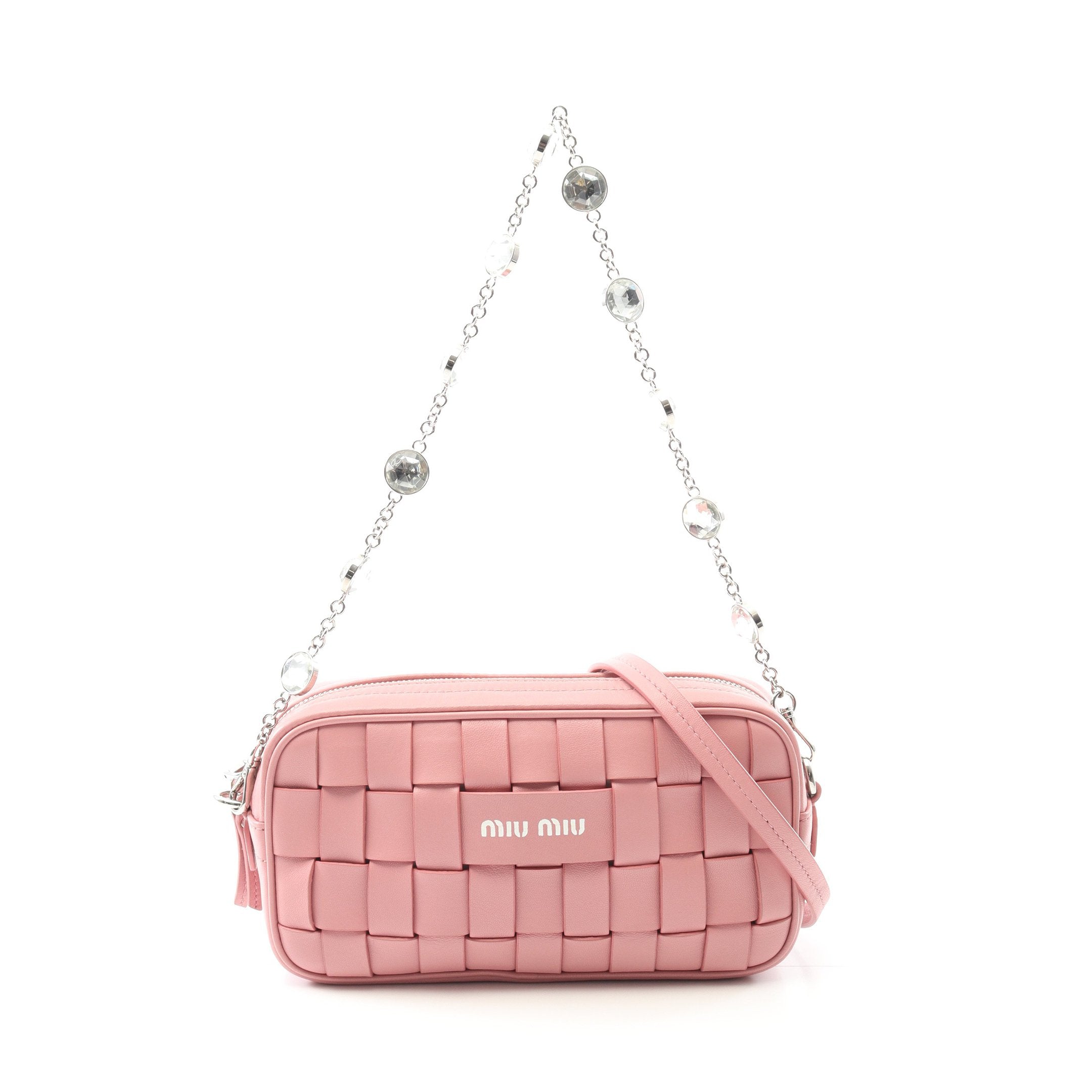 マテラッセ ナッパクリスタル ショルダーバッグ レザー ピンク ミュウ