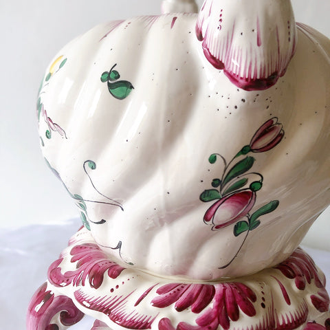 アンティークポット、 陶器鉢 プランター 台付き 手描きフラワーブーケ