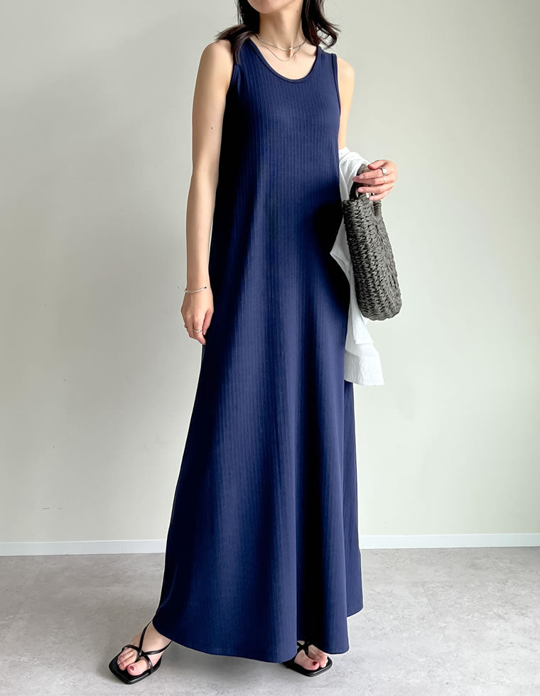 前後2WAYリブカットソーノースリーブワンピース - ワンピース通販