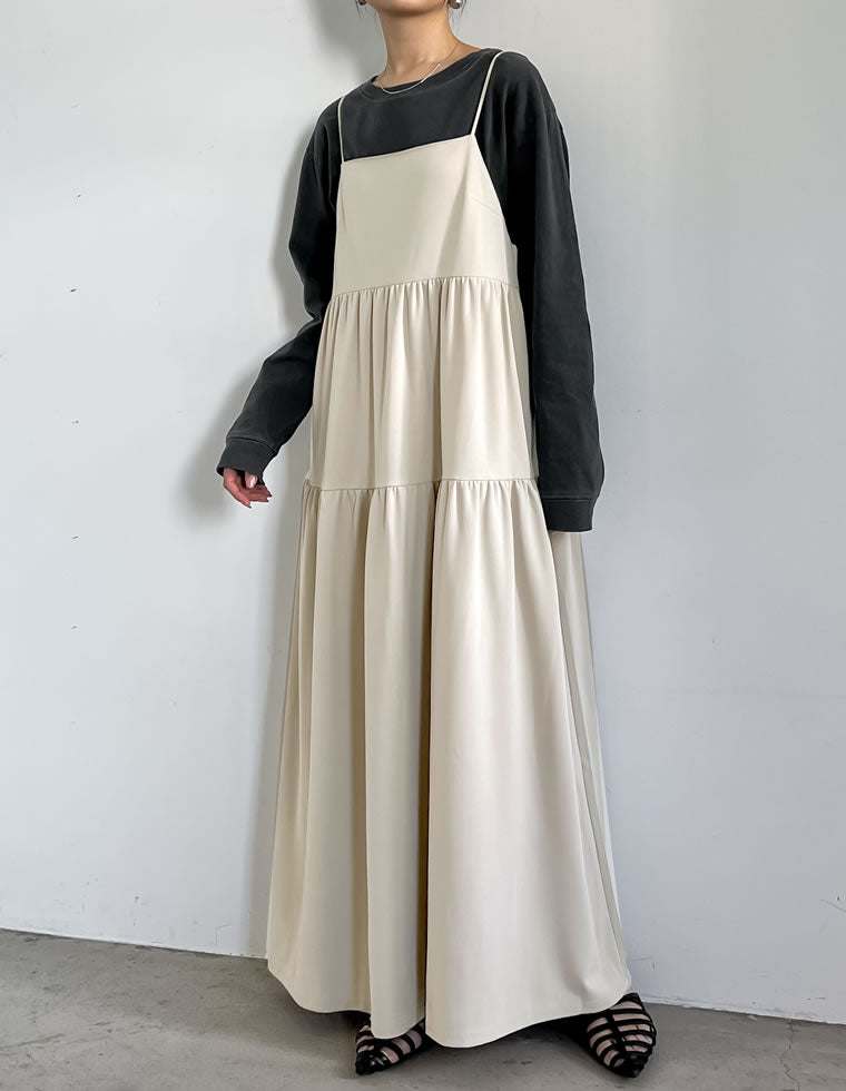 カットジョーゼットティアードバックオープンキャミワンピース