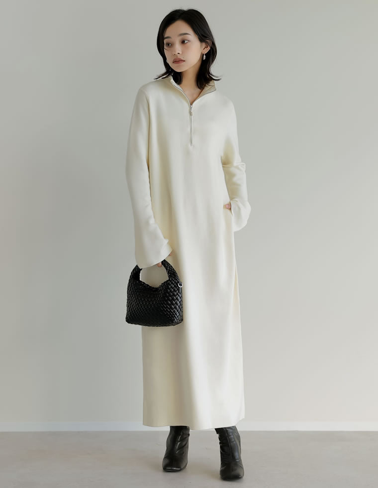 ミラノリブハーフジップニットワンピース - ワンピース通販 | 人気