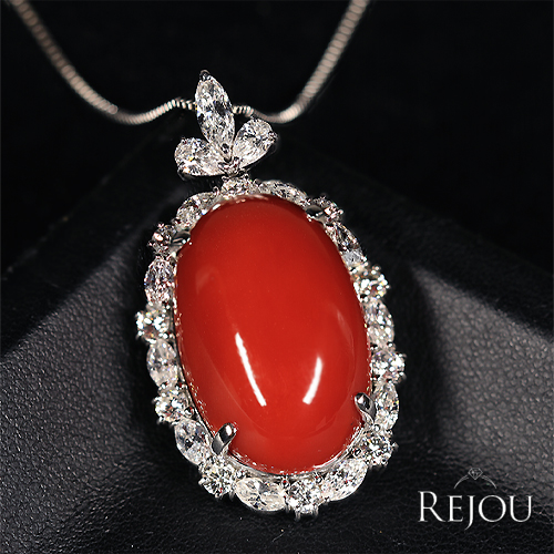 血赤珊瑚 34ct ダイヤモンド 2.8ct プラチナ ネックレス【品質保証書