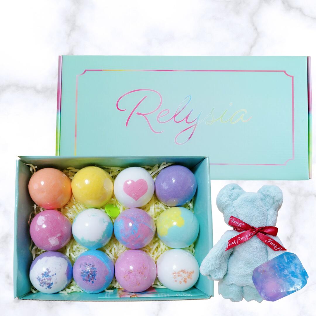 Relysia®バスボム 宝石石鹸 ベアタオルセット ギフトBOX3点セット
