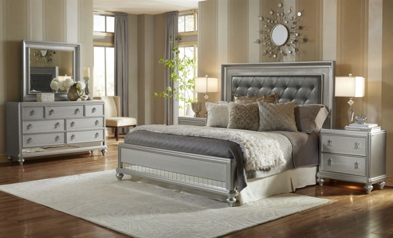 Diva 6 Piece Bedroom Set in Platinum Finish by Samuel Lawrence