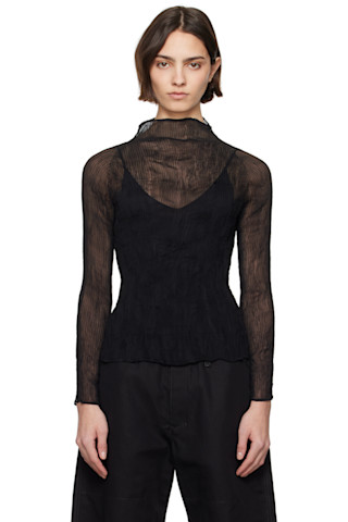 ISSEY MIYAKE: Black Chiffon Twist BK/WT-56 Turtleneck | SSENSE