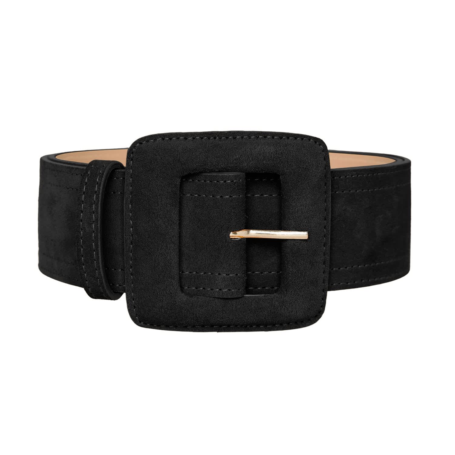 Suede Square Buckle Belt - Black | BeltBe | Wolf & Badger